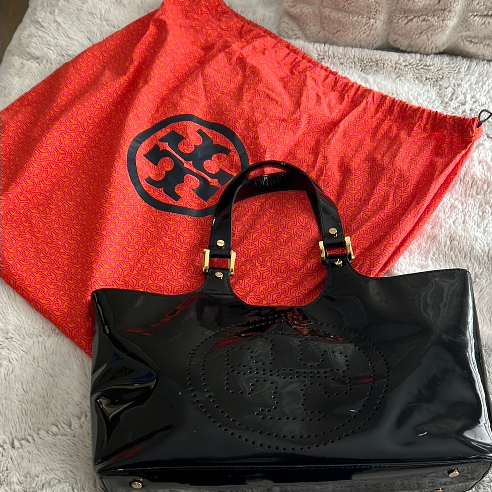 Tory Burch Black Patent Leather Tote Bag